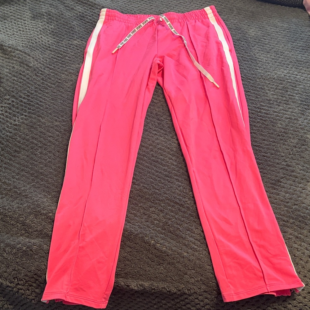 Pink Active Track Pants with White Drawstring